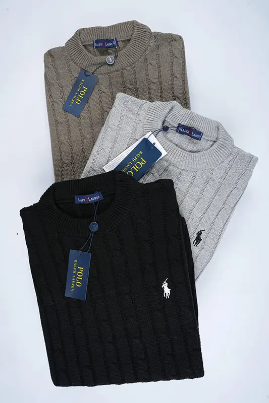 Pack 3 Pulls Ralph col rond en coton 100%  Ref-RD91L03 ( Gris + Noir + Beige Foncé )