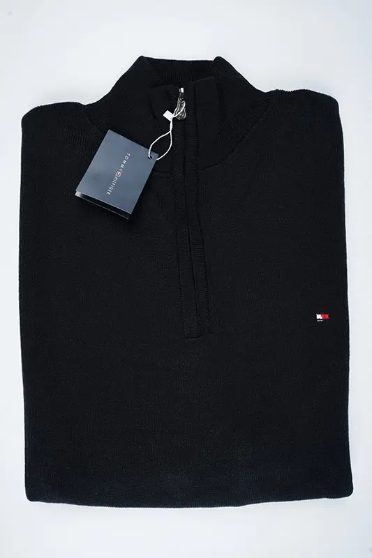tricot Tommy Demi zip 100 % coton Ref-1G9NV1 ( Noir )